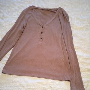 Cyrus Beige Long Sleeve V-Neck Top